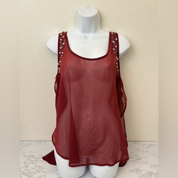 Eyeshadow Tops - Eyeshadow Sleeveless Sheer Top Women’s XL Red Pullover Embellished Blouse​